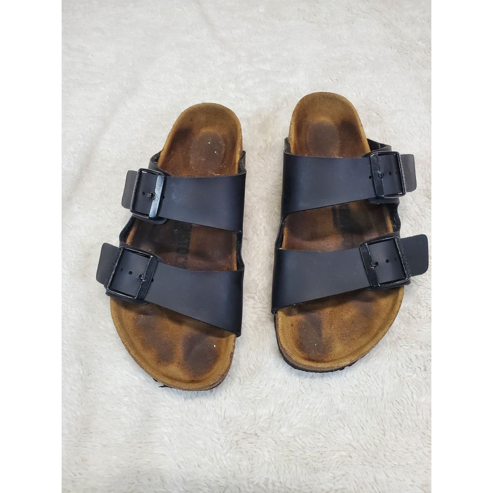 Birkenstock Black Leather Sandal 37 Women 6 Classic Lagenlook Casual Summer Gorp